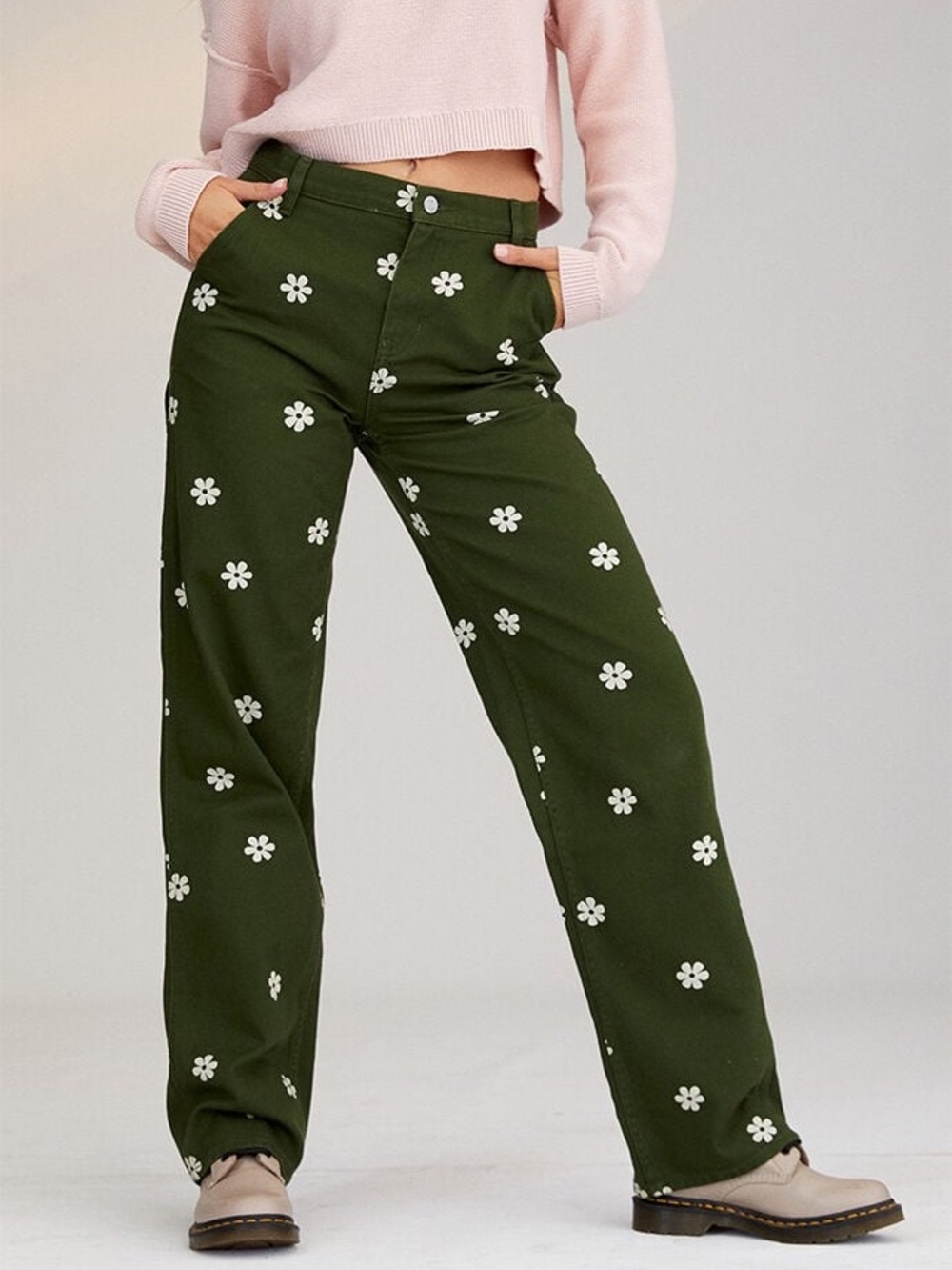 PacSun Green Floral Baggy Carpenter Straight Leg Jeans